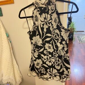 White House Black Market Monochrome Floral Blouse